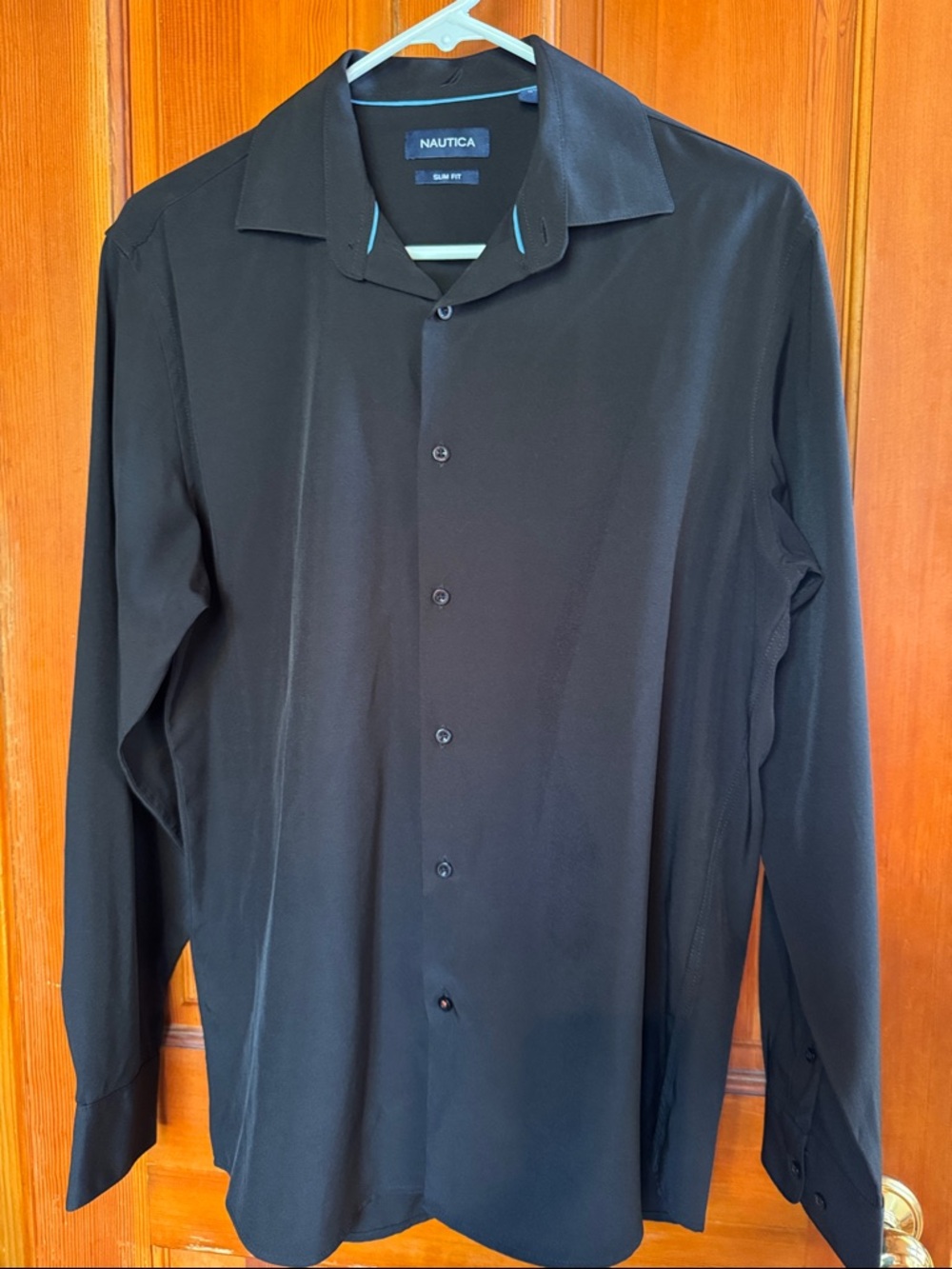 Nautica Black Men's Long Sleeve Button-Up Shirt - Medium Slim Fit